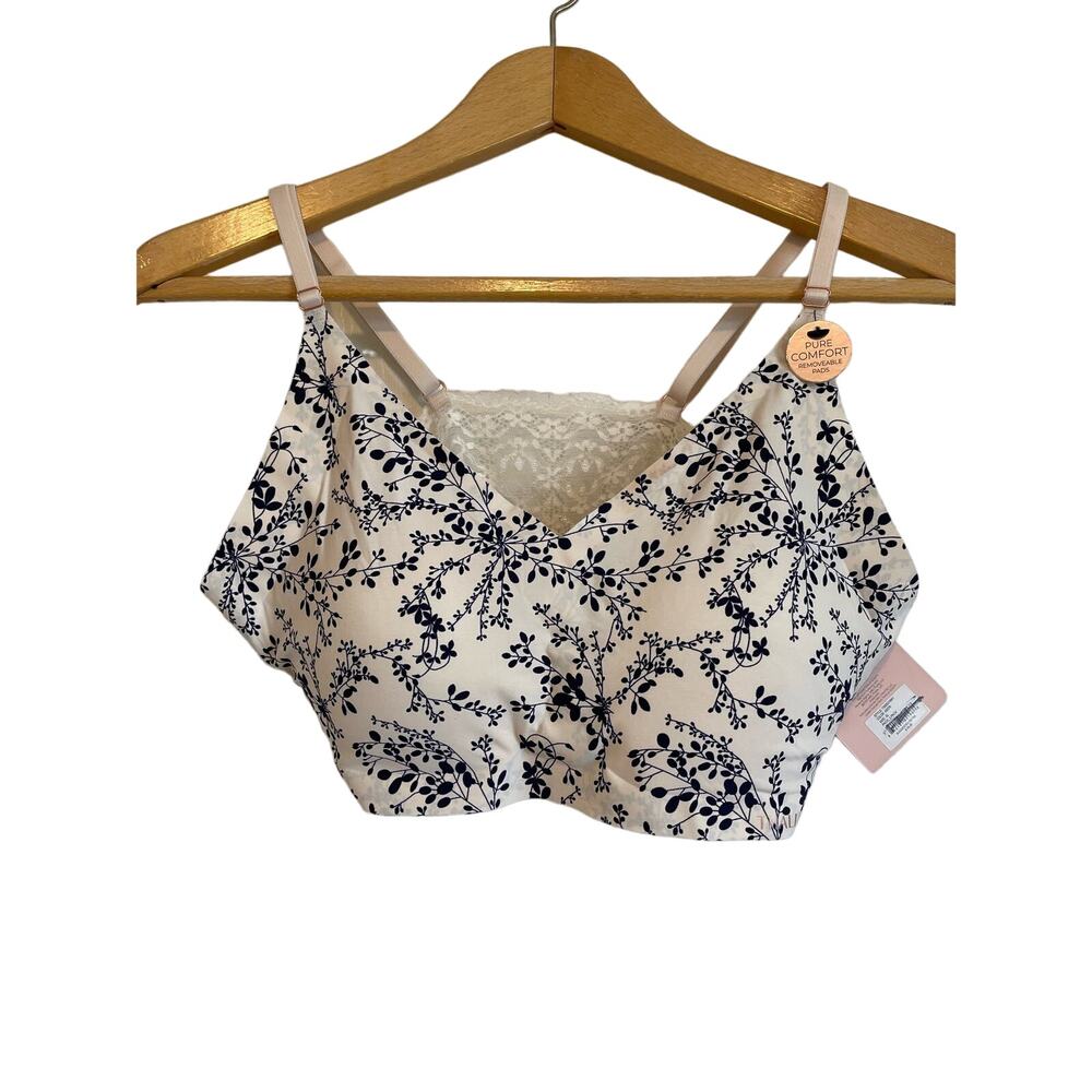 Thalia Sodi floral racerback bra padded unwired cream blue pullover. Size XL.